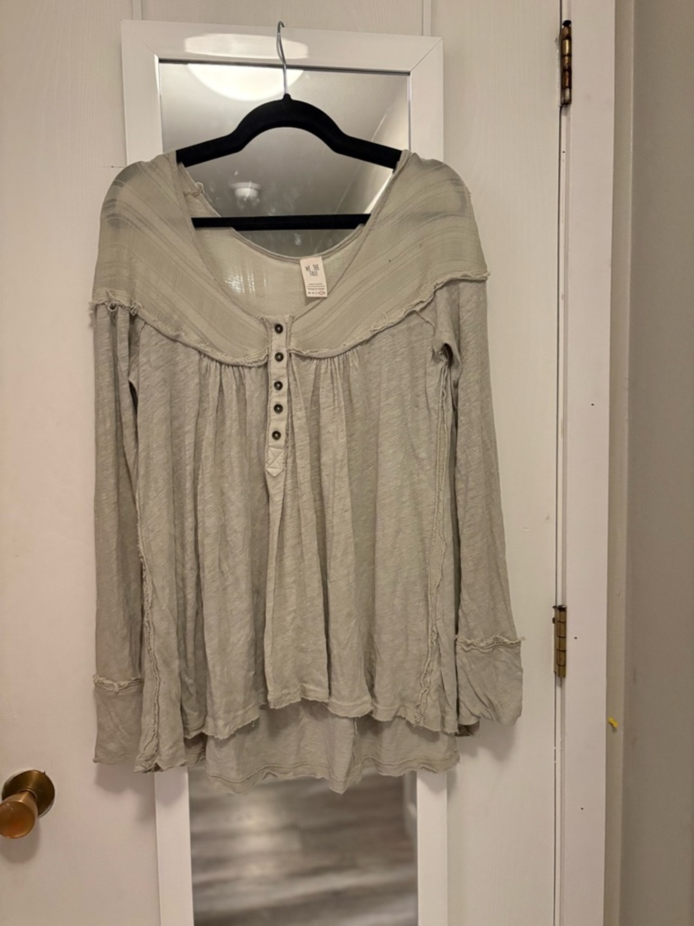We The Free Light Sage Button-Front Long Sleeve Tunic
